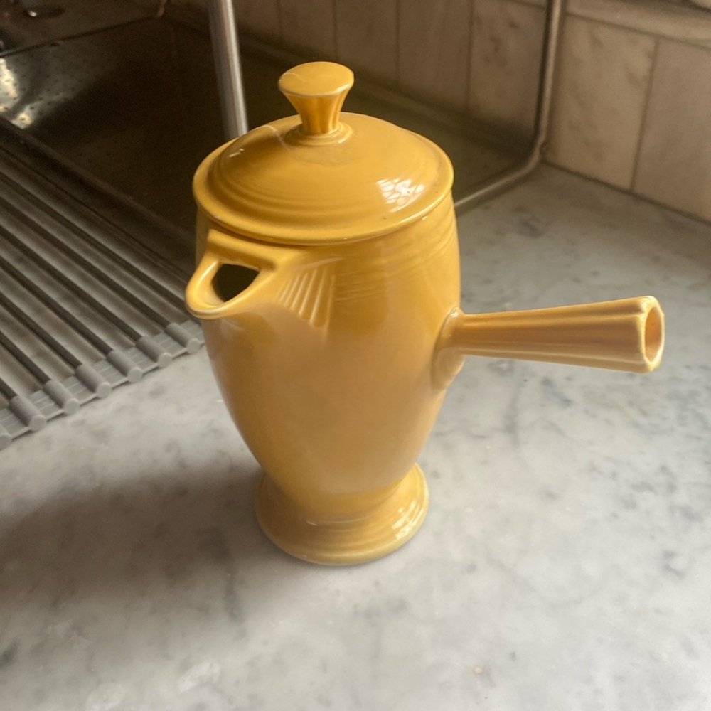 Vintage Fiestawear demitasse, coffee pot, yellow